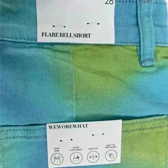 We Wore What Flare Bell Shorts, Stretch Twill Denim in Zvi Tie Tye. Size 28. NWT - Picture 6 of 15